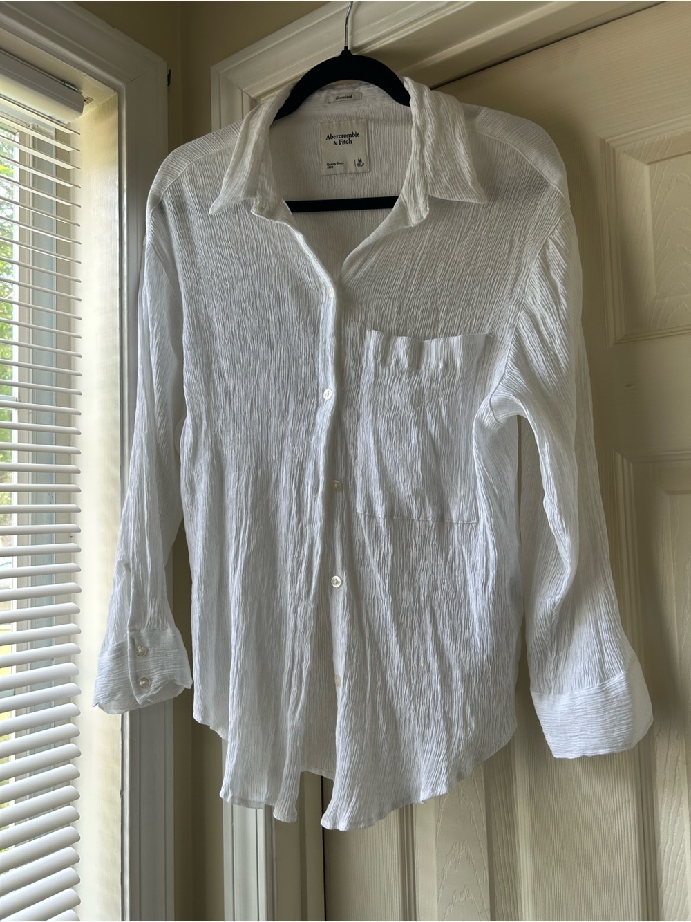 Abercrombie & Fitch White Textured Oversized Shirt